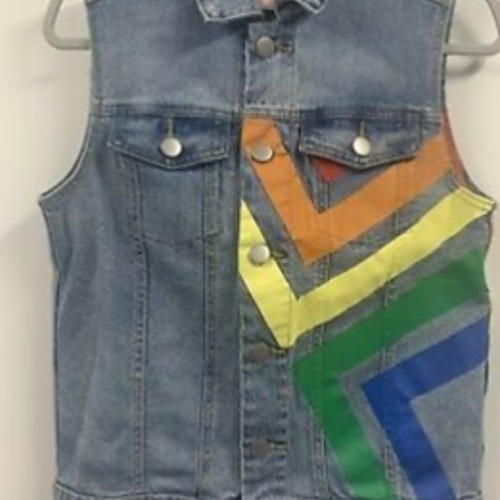 Rainbow Pride  Denim Jeans Jacket Vest Size XXL